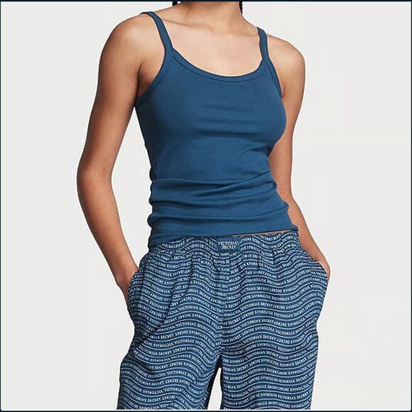 VS Cotton Tank Top & Pants Tee-Jama Pajama Set, Blue/Midnight Sea, Size Large - Picture 2 of 6